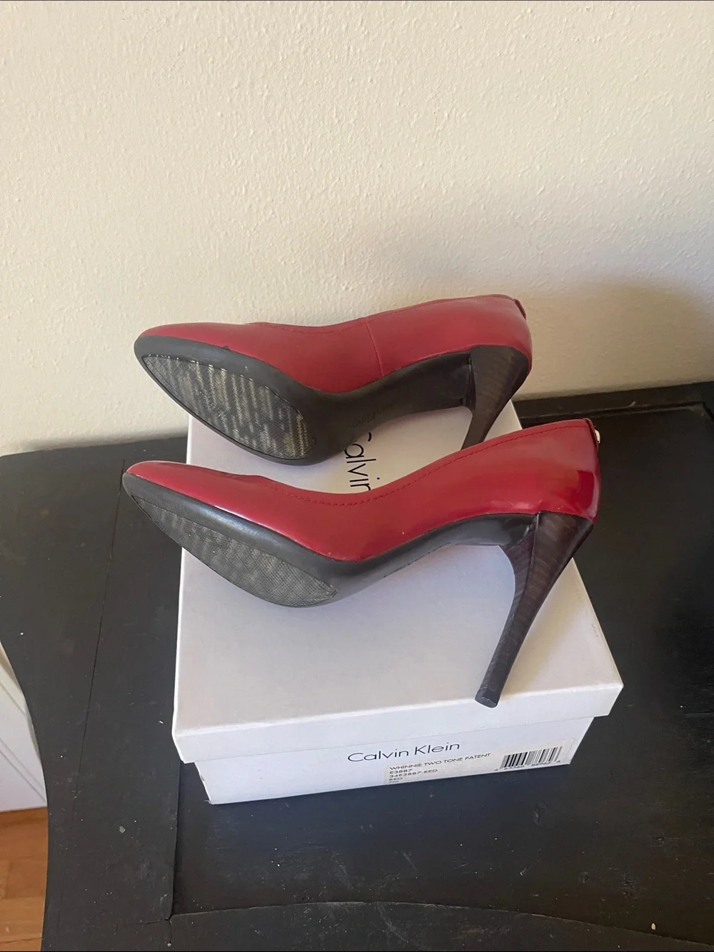 Calvin Klein Red Patent Leather Pointed Toe Pumps